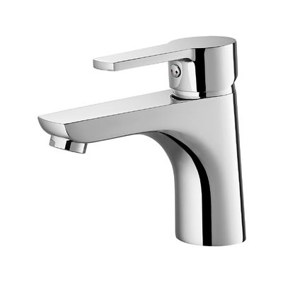 Robinet de lavabo contemporain avec poignée en zinc, finition chromée, hauteur 137 mm