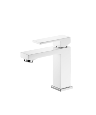 Robinet de lavabo de chambre d'amis blanc mat élégant poignée en zinc à 1 trou