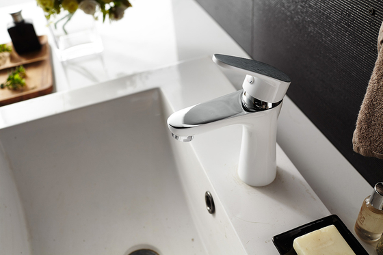 Robinet de lavabo de salle de bain contemporain Laiton mi-chrome mi-blanc
