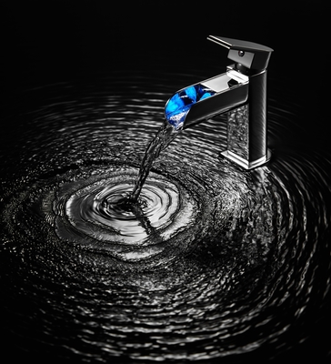 Monture de pont de robinet d'évier de salle de bains à levier unique Cascade bassin de mélangeur de robinet LED à trou unique Chrome
